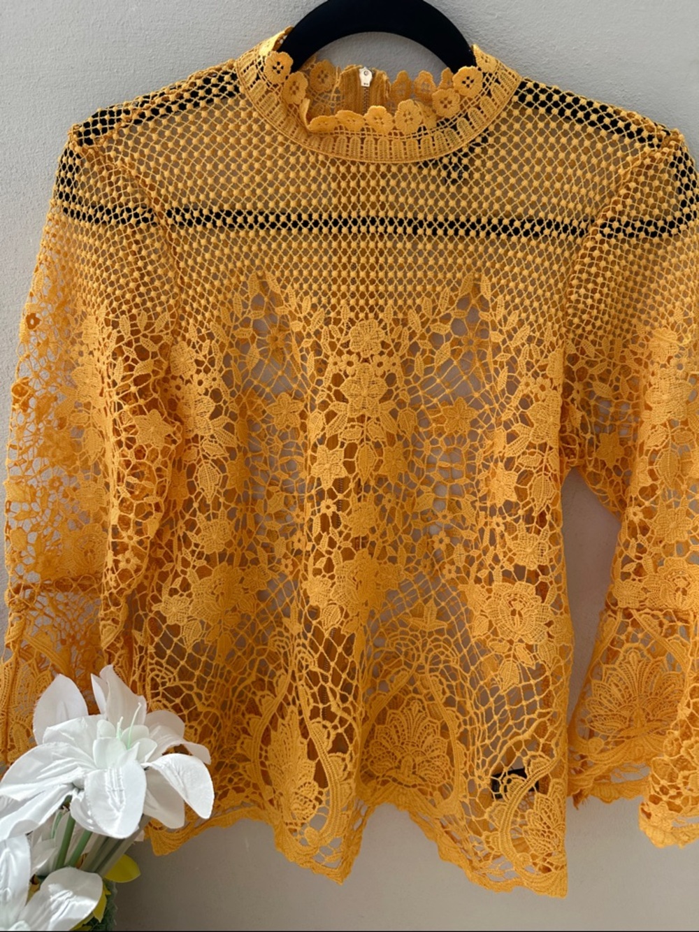BOLD elements Crochet Floral Openwork Top in light Orange in color - Picture 3 of 9
